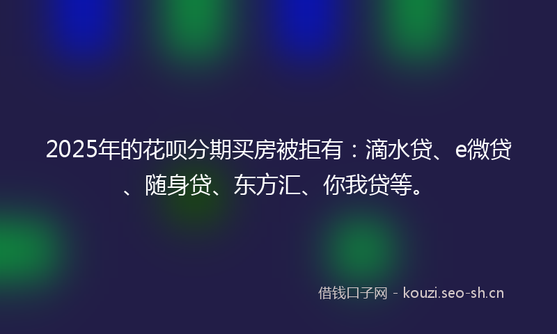 2025年的花呗分期买房被拒有：滴水贷、e微贷、随身贷、东方汇、你我贷等。