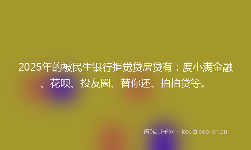 2025年的被民生银行拒觉贷房贷有：度小满金融、花呗、投友圈、替你还、拍拍贷等。