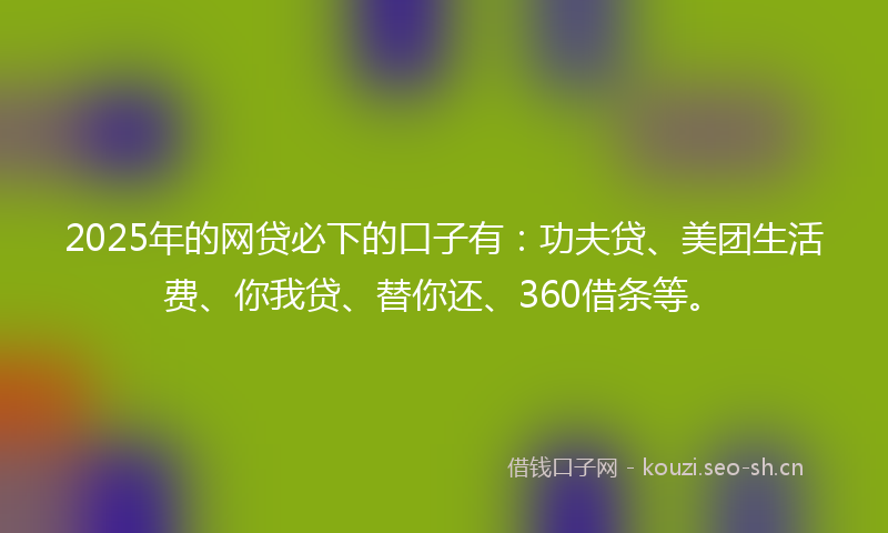 2025年的网贷必下的口子有：功夫贷、美团生活费、你我贷、替你还、360借条等。