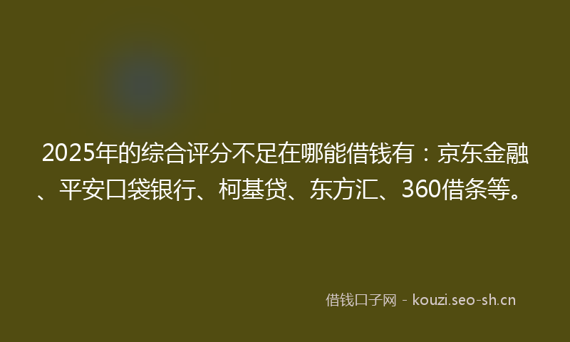 2025年的综合评分不足在哪能借钱有：京东金融、平安口袋银行、柯基贷、东方汇、360借条等。