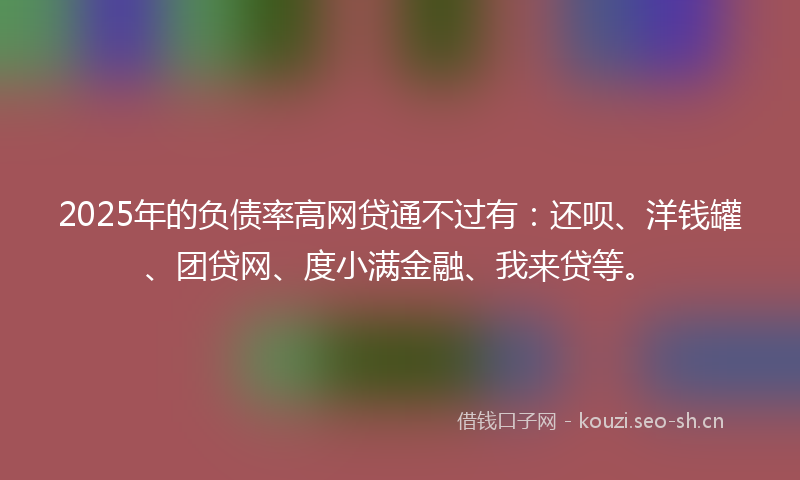 2025年的负债率高网贷通不过有：还呗、洋钱罐、团贷网、度小满金融、我来贷等。