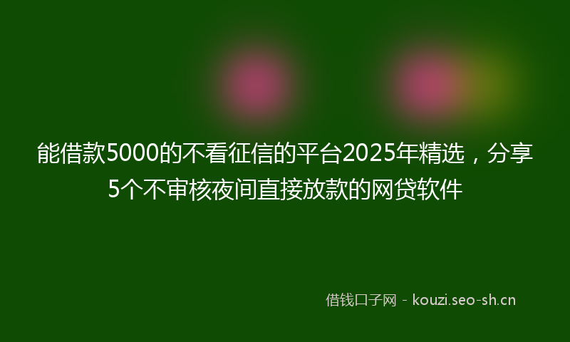 能借款5000的不看征信的平台2025年精选，分享5个不审核夜间直接放款的网贷软件