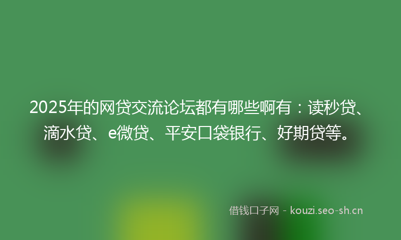 2025年的网贷交流论坛都有哪些啊有：读秒贷、滴水贷、e微贷、平安口袋银行、好期贷等。