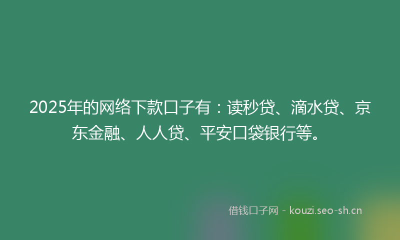 2025年的网络下款口子有：读秒贷、滴水贷、京东金融、人人贷、平安口袋银行等。