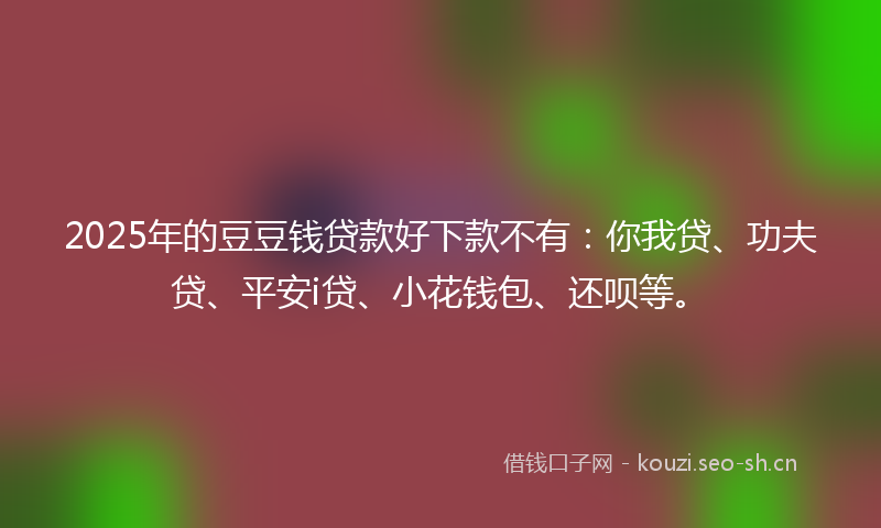 2025年的豆豆钱贷款好下款不有：你我贷、功夫贷、平安i贷、小花钱包、还呗等。