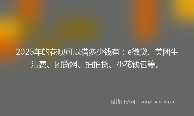 2025年的花呗可以借多少钱有:e微贷、美团生活费、团贷网、拍拍贷、小花钱包等。