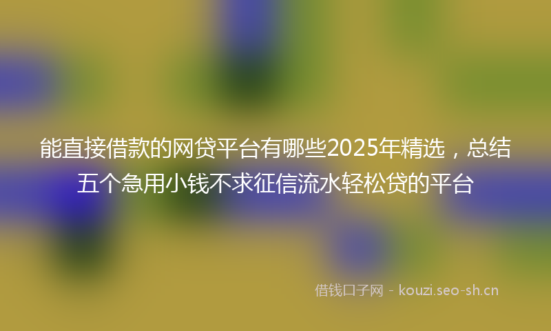 能直接借款的网贷平台有哪些2025年精选，总结五个急用小钱不求征信流水轻松贷的平台