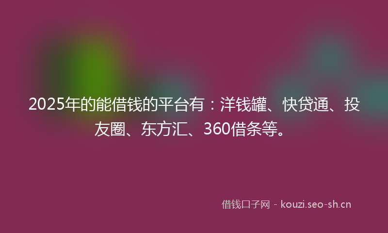 2025年的能借钱的平台有：洋钱罐、快贷通、投友圈、东方汇、360借条等。