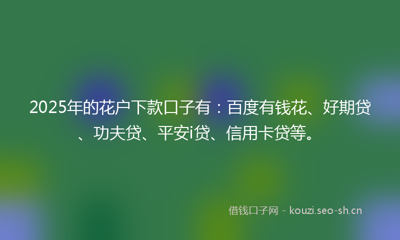 2025年的花户下款口子有：百度有钱花、好期贷、功夫贷、平安i贷、信用卡贷等。