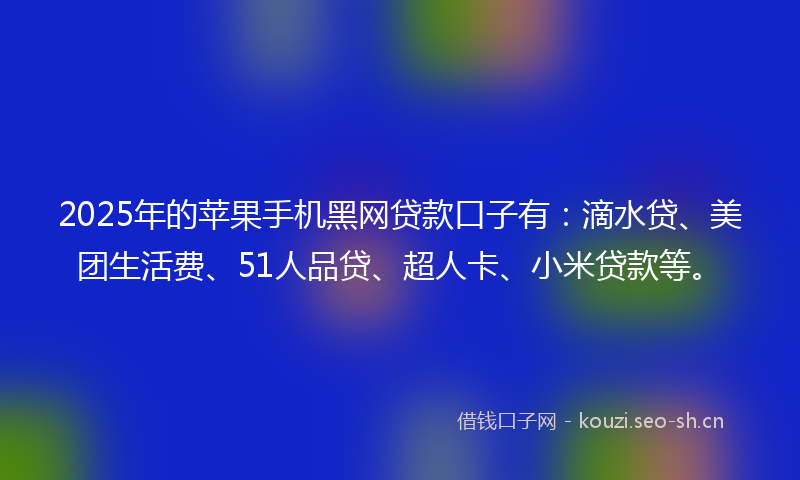 2025年的苹果手机黑网贷款口子有：滴水贷、美团生活费、51人品贷、超人卡、小米贷款等。