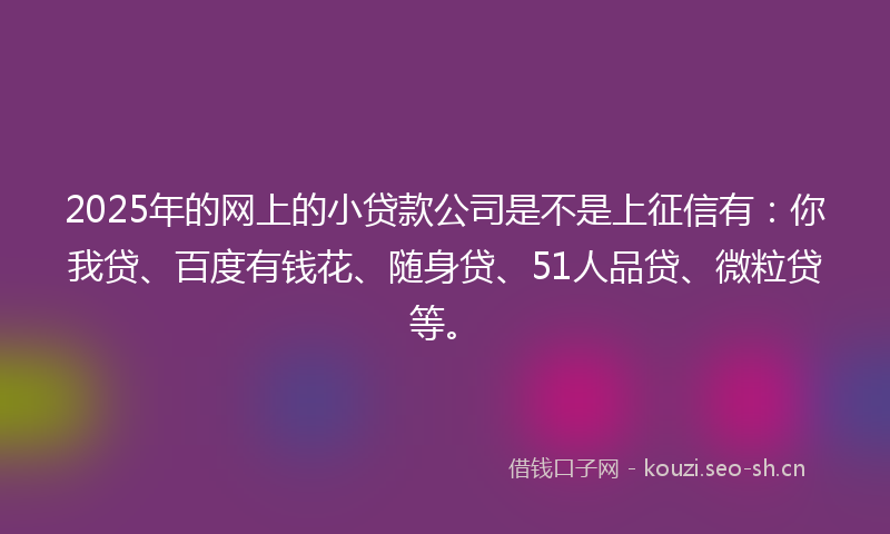 2025年的网上的小贷款公司是不是上征信有：你我贷、百度有钱花、随身贷、51人品贷、微粒贷等。
