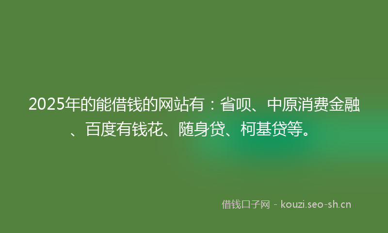 2025年的能借钱的网站有：省呗、中原消费金融、百度有钱花、随身贷、柯基贷等。
