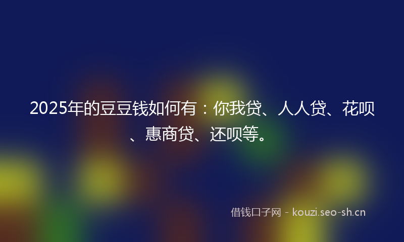 2025年的豆豆钱如何有：你我贷、人人贷、花呗、惠商贷、还呗等。