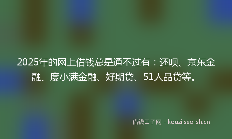 2025年的网上借钱总是通不过有：还呗、京东金融、度小满金融、好期贷、51人品贷等。