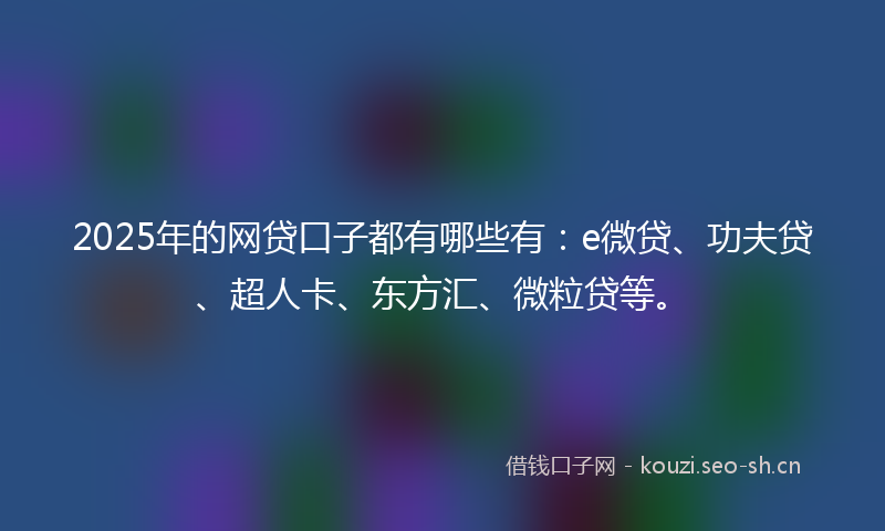 2025年的网贷口子都有哪些有：e微贷、功夫贷、超人卡、东方汇、微粒贷等。