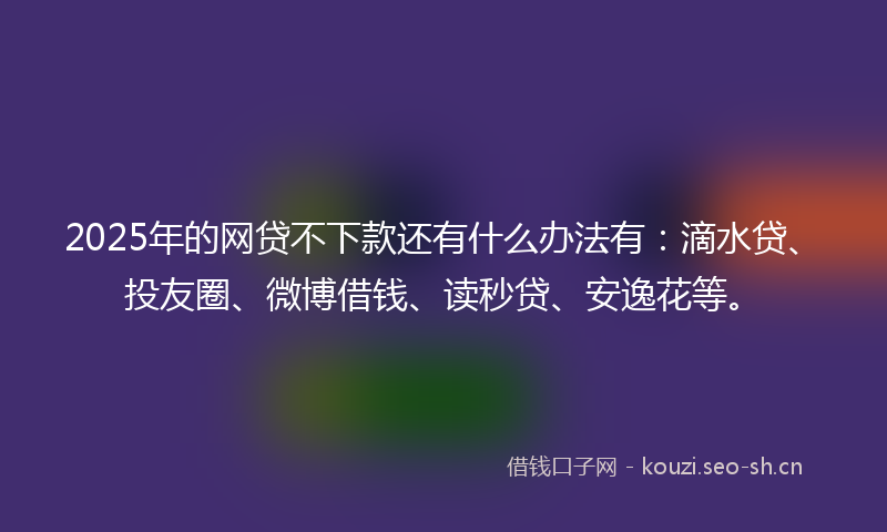 2025年的网贷不下款还有什么办法有：滴水贷、投友圈、微博借钱、读秒贷、安逸花等。