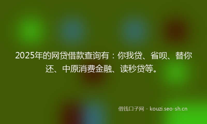 2025年的网贷借款查询有：你我贷、省呗、替你还、中原消费金融、读秒贷等。