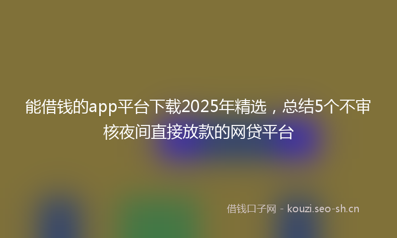能借钱的app平台下载2025年精选，总结5个不审核夜间直接放款的网贷平台
