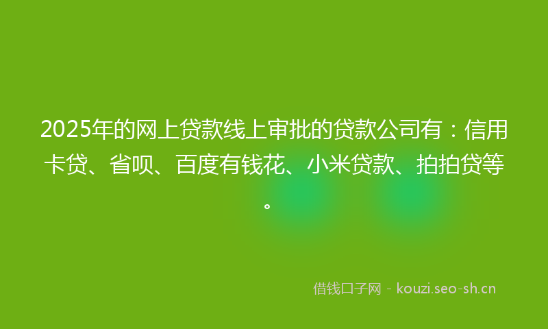 2025年的网上贷款线上审批的贷款公司有：信用卡贷、省呗、百度有钱花、小米贷款、拍拍贷等。