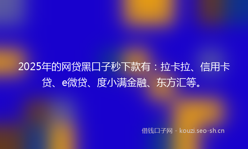 2025年的网贷黑口子秒下款有：拉卡拉、信用卡贷、e微贷、度小满金融、东方汇等。
