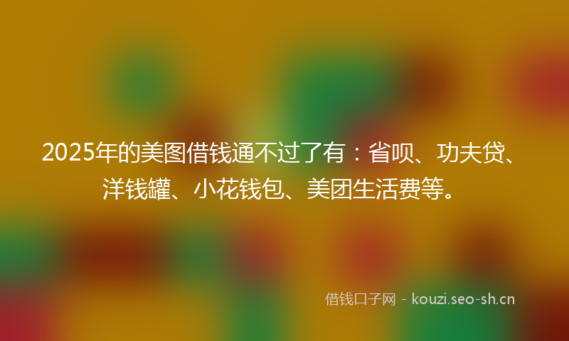 2025年的美图借钱通不过了有：省呗、功夫贷、洋钱罐、小花钱包、美团生活费等。