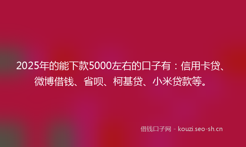 2025年的能下款5000左右的口子有：信用卡贷、微博借钱、省呗、柯基贷、小米贷款等。