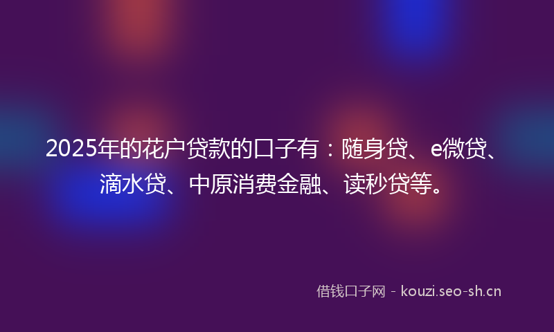 2025年的花户贷款的口子有：随身贷、e微贷、滴水贷、中原消费金融、读秒贷等。