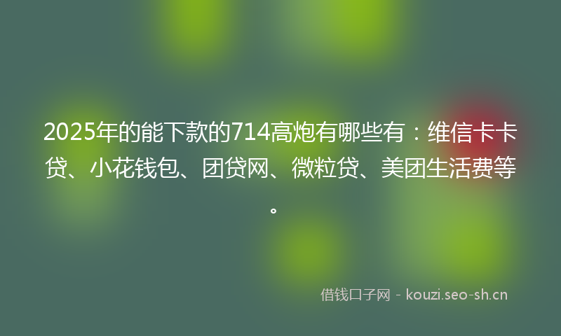 2025年的能下款的714高炮有哪些有：维信卡卡贷、小花钱包、团贷网、微粒贷、美团生活费等。