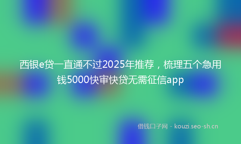 西银e贷一直通不过2025年推荐，梳理五个急用钱5000快审快贷无需征信app