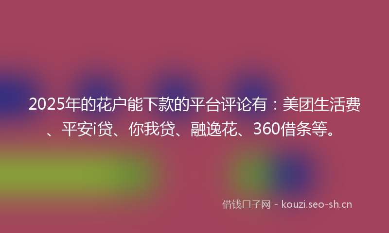 2025年的花户能下款的平台评论有：美团生活费、平安i贷、你我贷、融逸花、360借条等。