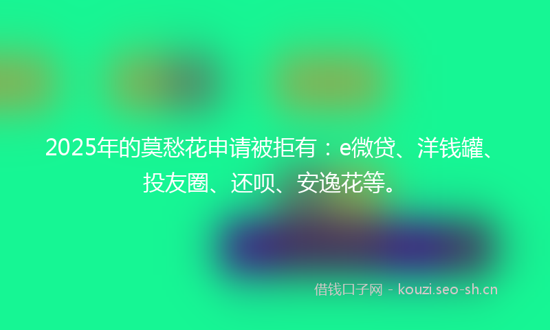 2025年的莫愁花申请被拒有：e微贷、洋钱罐、投友圈、还呗、安逸花等。