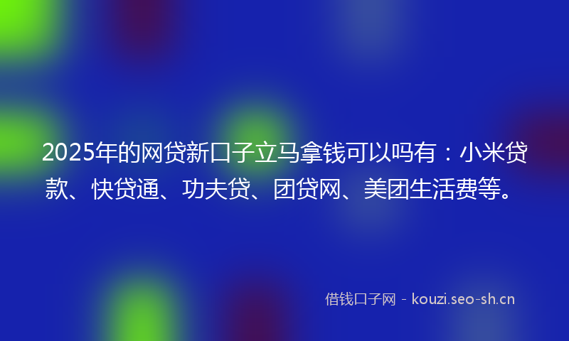 2025年的网贷新口子立马拿钱可以吗有：小米贷款、快贷通、功夫贷、团贷网、美团生活费等。