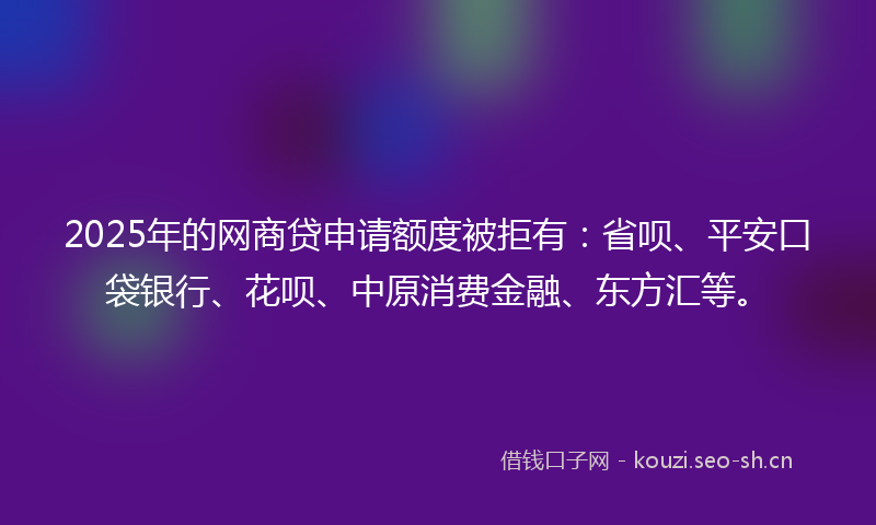 2025年的网商贷申请额度被拒有：省呗、平安口袋银行、花呗、中原消费金融、东方汇等。