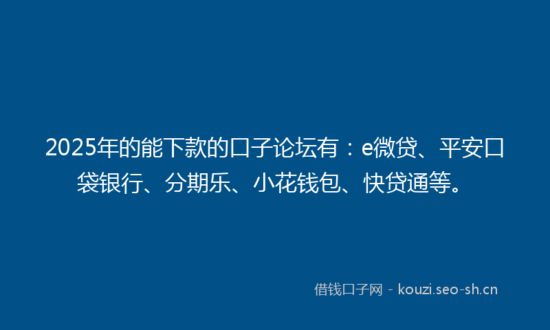 2025年的能下款的口子论坛有：e微贷、平安口袋银行、分期乐、小花钱包、快贷通等。