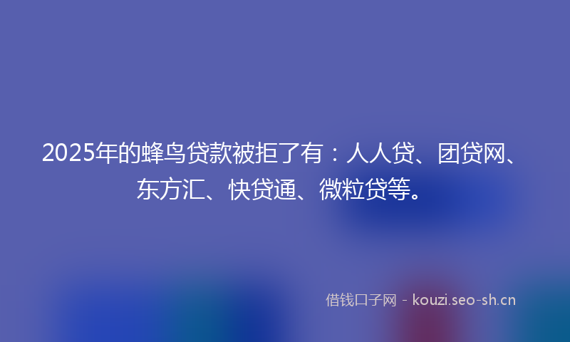 2025年的蜂鸟贷款被拒了有：人人贷、团贷网、东方汇、快贷通、微粒贷等。