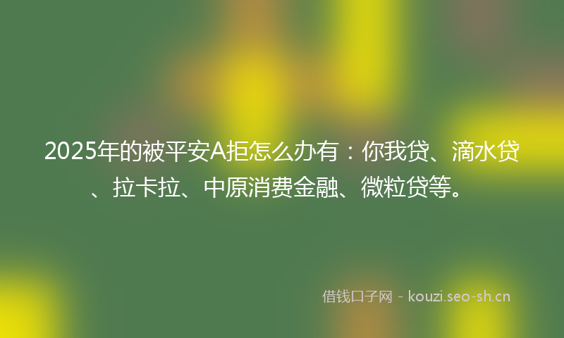 2025年的被平安A拒怎么办有：你我贷、滴水贷、拉卡拉、中原消费金融、微粒贷等。