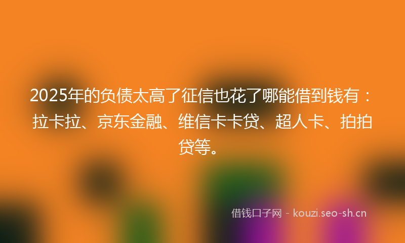 2025年的负债太高了征信也花了哪能借到钱有:拉卡拉、京东金融、维信卡卡贷、超人卡、拍拍贷等。