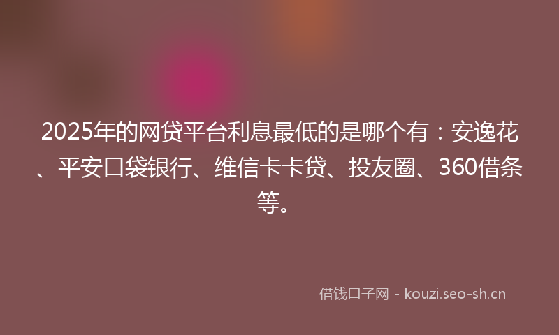 2025年的网贷平台利息最低的是哪个有：安逸花、平安口袋银行、维信卡卡贷、投友圈、360借条等。