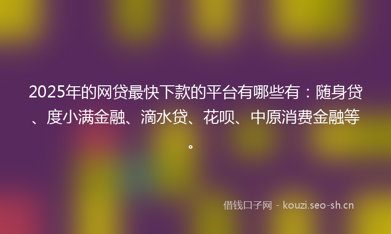 2025年的网贷最快下款的平台有哪些有：随身贷、度小满金融、滴水贷、花呗、中原消费金融等。