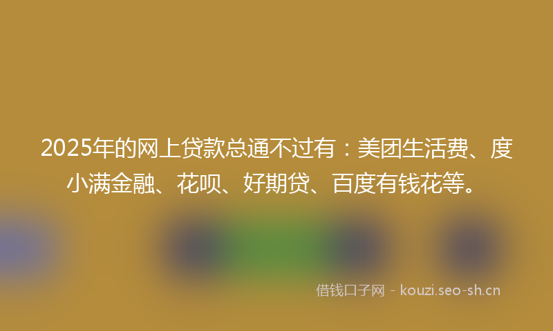 2025年的网上贷款总通不过有：美团生活费、度小满金融、花呗、好期贷、百度有钱花等。
