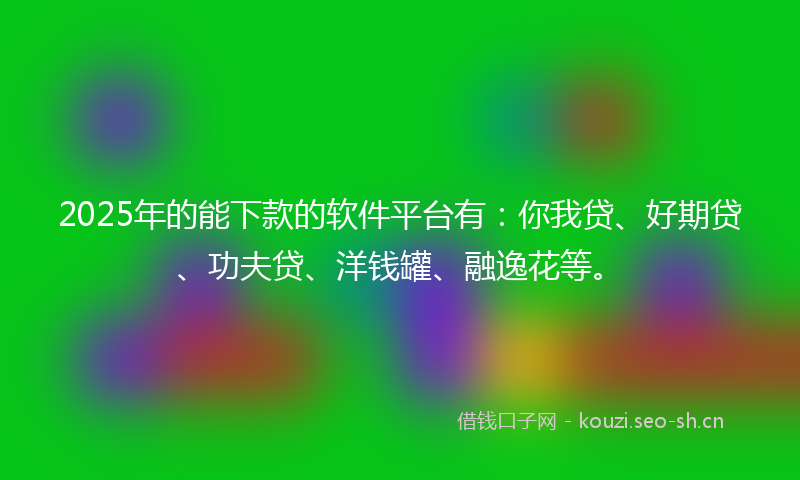 2025年的能下款的软件平台有：你我贷、好期贷、功夫贷、洋钱罐、融逸花等。