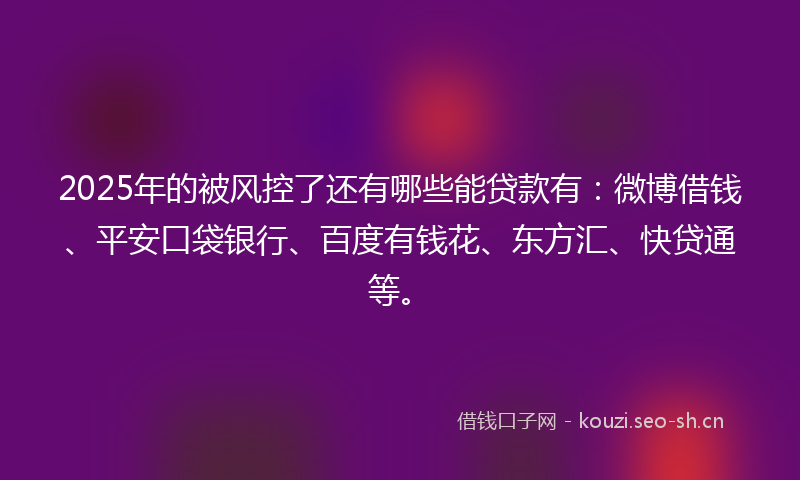 2025年的被风控了还有哪些能贷款有：微博借钱、平安口袋银行、百度有钱花、东方汇、快贷通等。