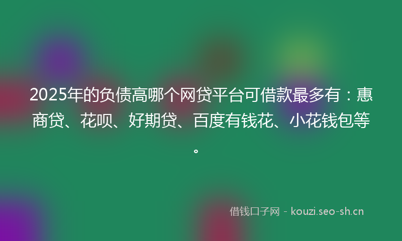 2025年的负债高哪个网贷平台可借款最多有：惠商贷、花呗、好期贷、百度有钱花、小花钱包等。