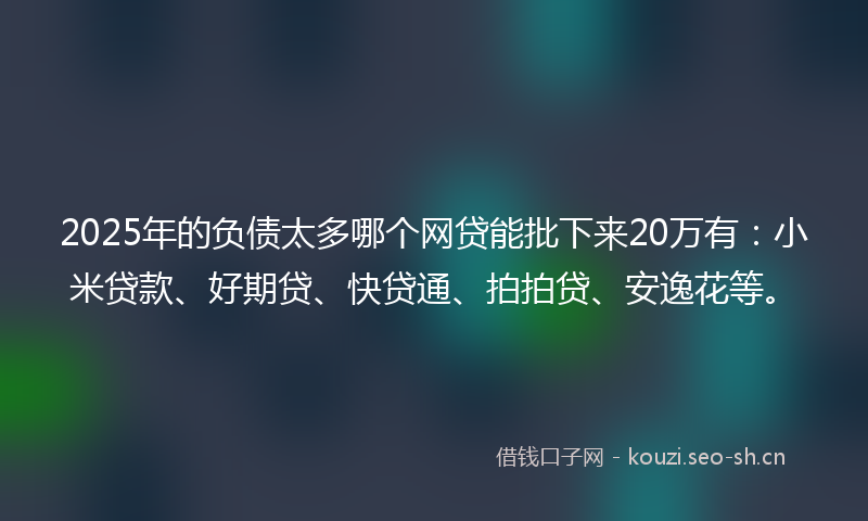 2025年的负债太多哪个网贷能批下来20万有：小米贷款、好期贷、快贷通、拍拍贷、安逸花等。
