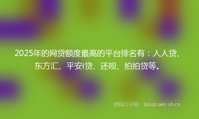 2025年的网贷额度最高的平台排名有：人人贷、东方汇、平安i贷、还呗、拍拍贷等。