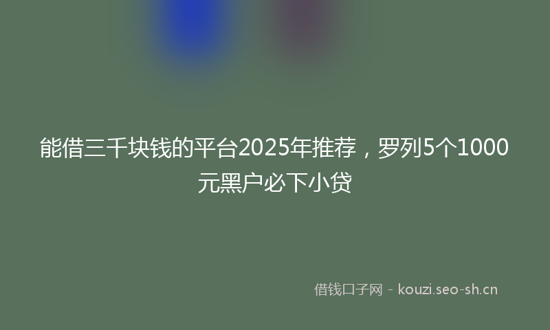 能借三千块钱的平台2025年推荐，罗列5个1000元黑户必下小贷