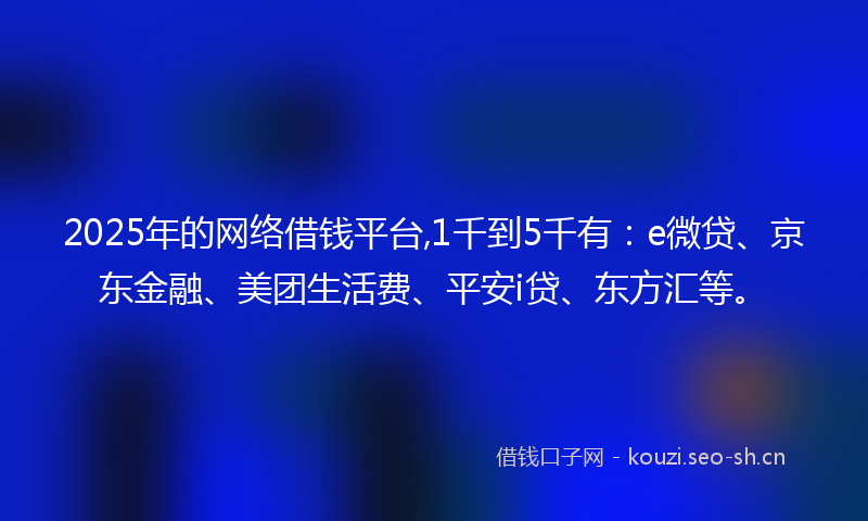 2025年的网络借钱平台,1千到5千有：e微贷、京东金融、美团生活费、平安i贷、东方汇等。
