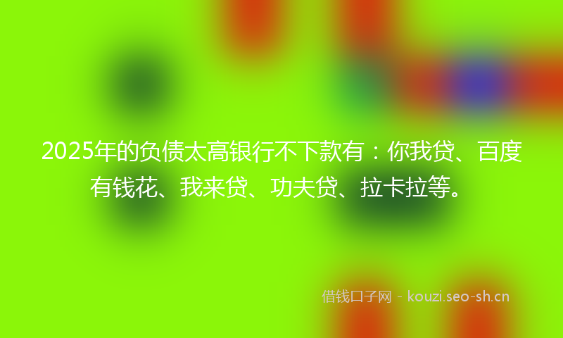 2025年的负债太高银行不下款有：你我贷、百度有钱花、我来贷、功夫贷、拉卡拉等。