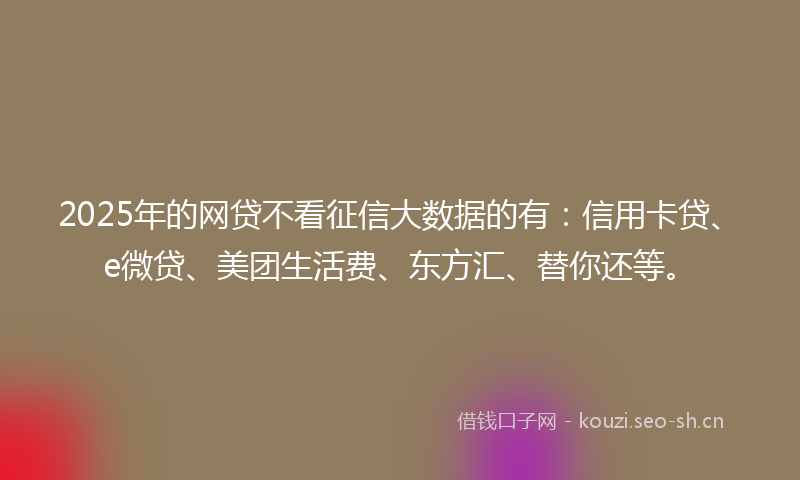 2025年的网贷不看征信大数据的有:信用卡贷、e微贷、美团生活费、东方汇、替你还等。