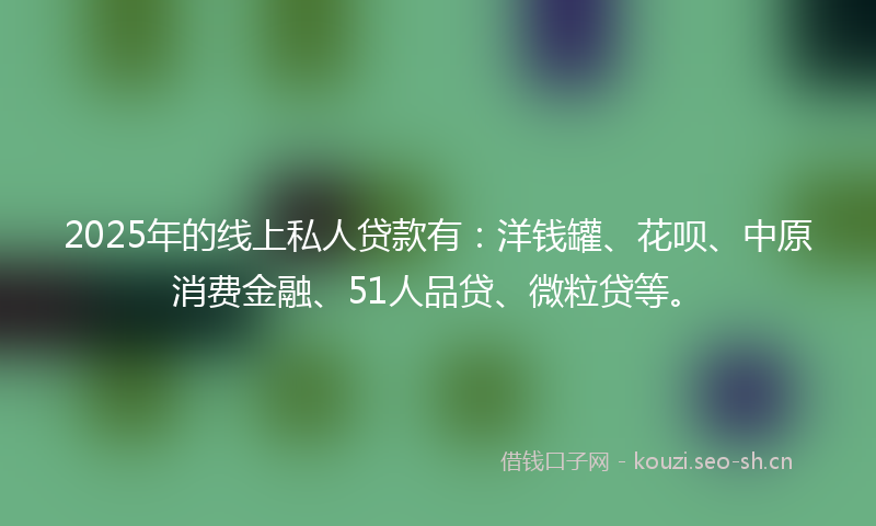 2025年的线上私人贷款有：洋钱罐、花呗、中原消费金融、51人品贷、微粒贷等。